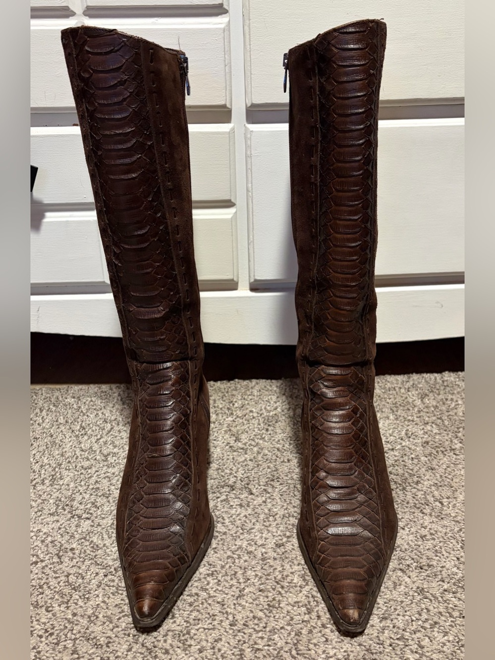 TJ Collection Knee High Brown Snakeskin-Like Stiletto Boots